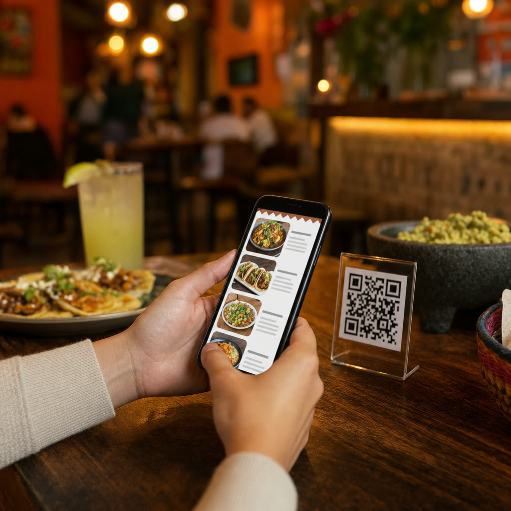 Cliente escaneando el código QR de su mesa para ver el menú digital